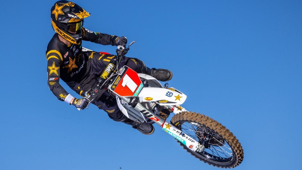 2025 Husqvarna FC 250 in flight at Tulsa MX