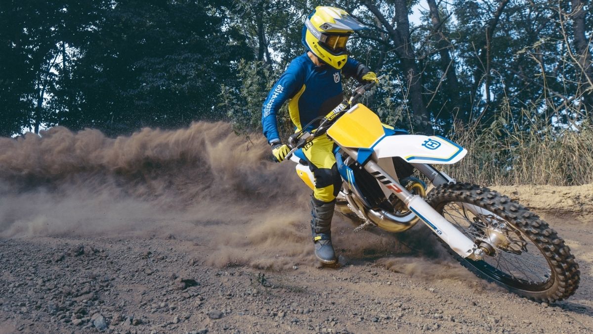 2025 Husqvarna TC 125 sliding through Oklahoma clay