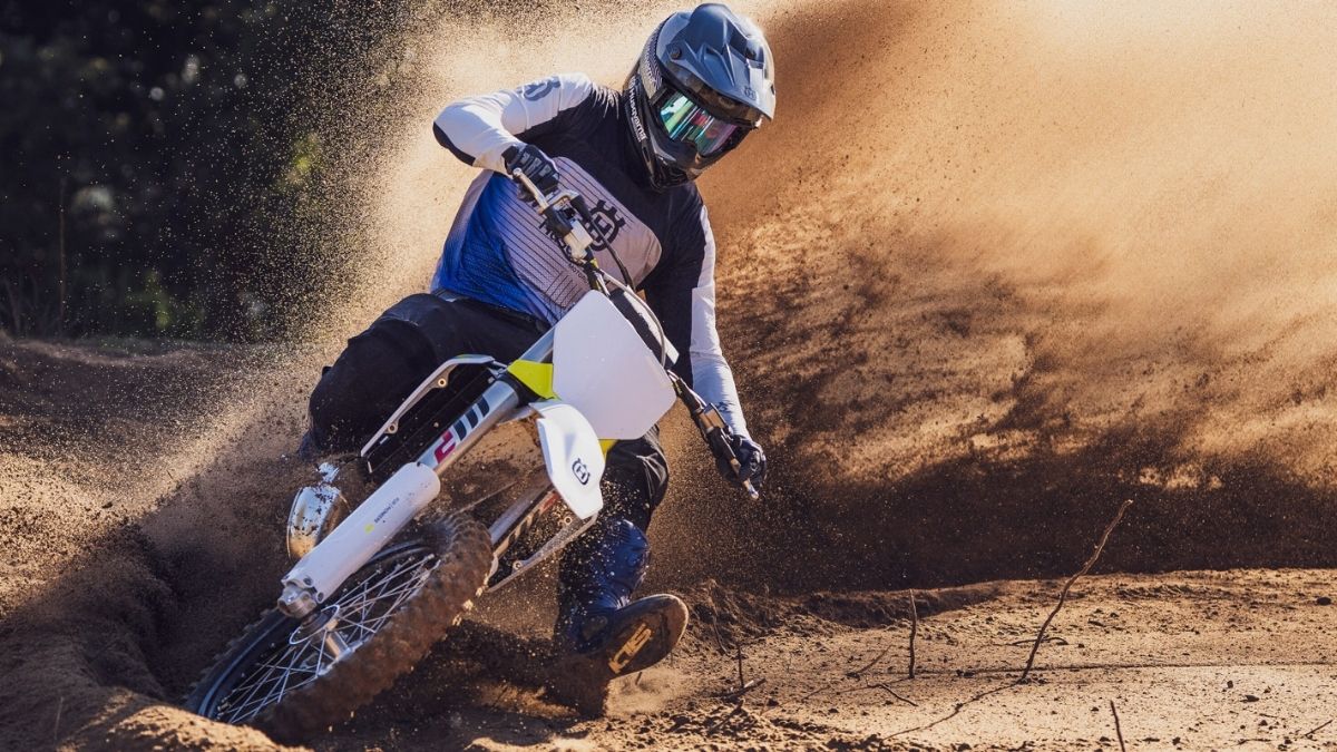 2025 Husqvarna TC 300 railing a berm at River Valley MX